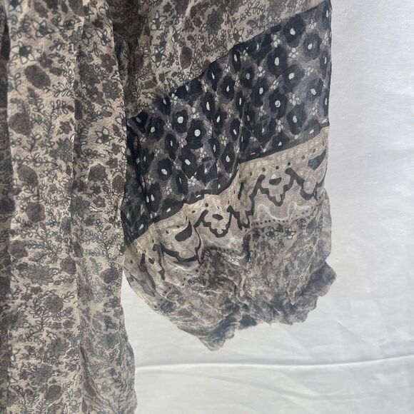 Joie Sheer Brown Floral Print Peasant Style Festival Top Sz S - Picture 5 of 7
